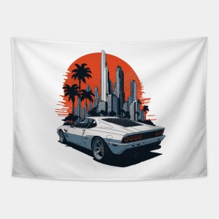 retro sunset car art Tapestry