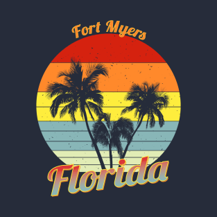 Fort Myers Florida Retro Tropical Palm Trees Vacation T-Shirt