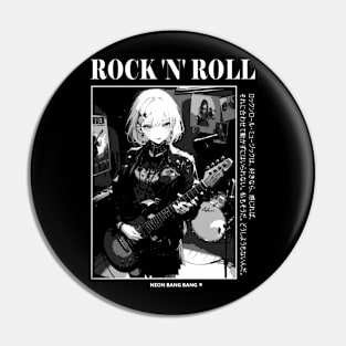 Rock and Roll - Anime Manga Aesthetic Black and White Pin
