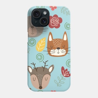 Woodland animals kids pattern blue background Phone Case