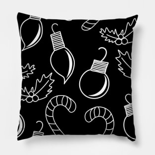 Christmas Ornaments Print Pattern, White Chalkboard Doodles on a Black Backdrop, made by EndlessEmporium Pillow