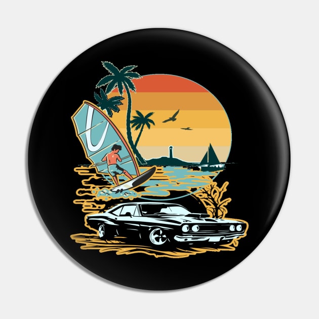 Let's Live, Hello Summer Vaction Adventure Cool Muscle Car lover Hot Road, Racing Vintage 70s Fast Car Rally Racing Lover Gifts Pin by Customo