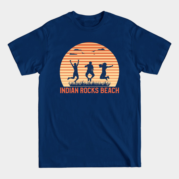 Discover Indian Rocks Beach Sunset, Orange and Blue Sun, Gift for sunset lovers T-shirt, Three Happy People Jumping - Indian Rocks Beach - T-Shirt