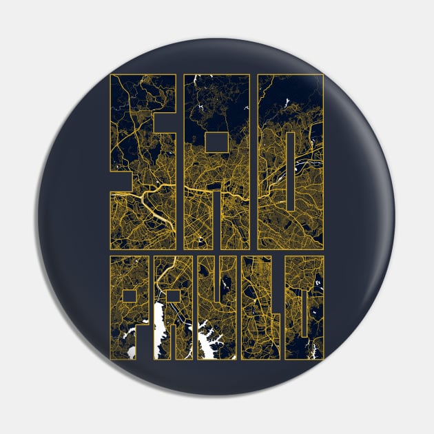 Sao Paulo, Brazil City Map Typography - Gold Art Deco Pin by deMAP Studio