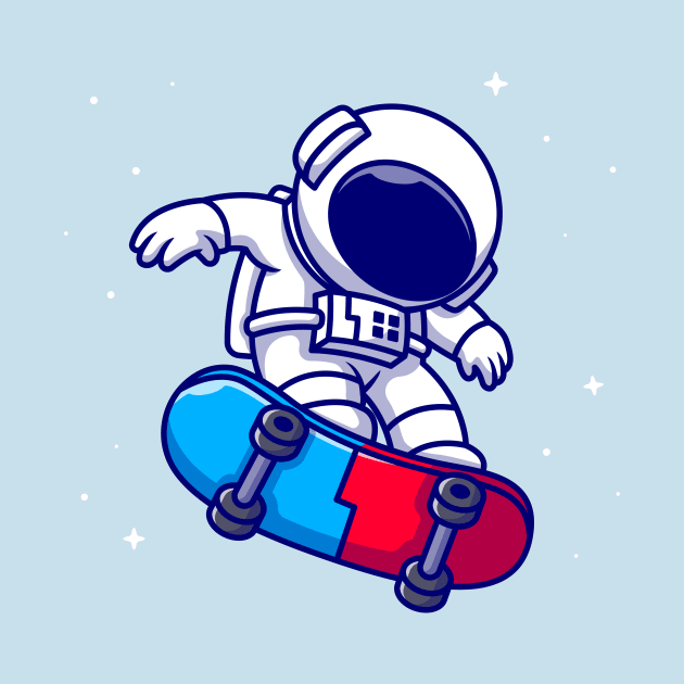 Astronaut Playing Skateboard In Space Cartoon by Catalyst Labs