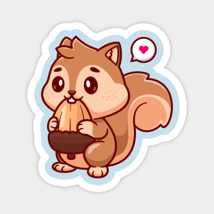 Cute Squirrel Eating Acorn Cartoon Magnet