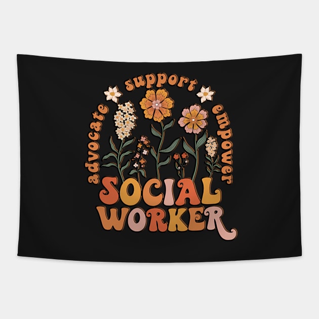 Floral Social Worker Funny Social Worker Day Tapestry by masterpiecesai