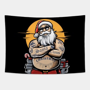 Awesome Tattooed Santa Claus Illustration Tapestry