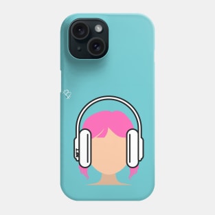 Pink Haired Girl Wearing Headphones Phone Case