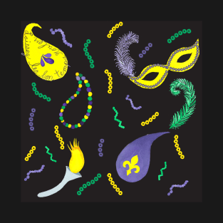 Mardi Gras Paisley Black Background T-Shirt