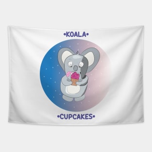 Cute Koala With Cupcake Cartoon Design Tapestry