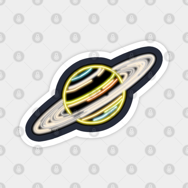 Electric Solar System Neon Saturn Magnet by gkillerb