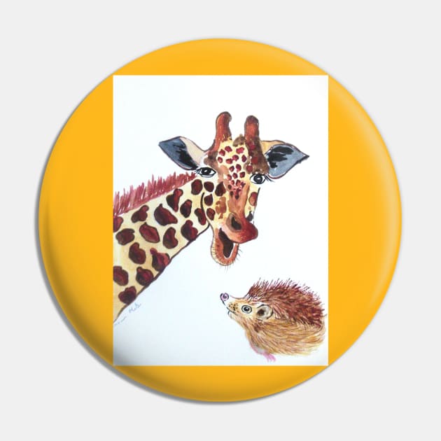 Giraffe and a Hedgehog Pin by Casimirasquirkyart