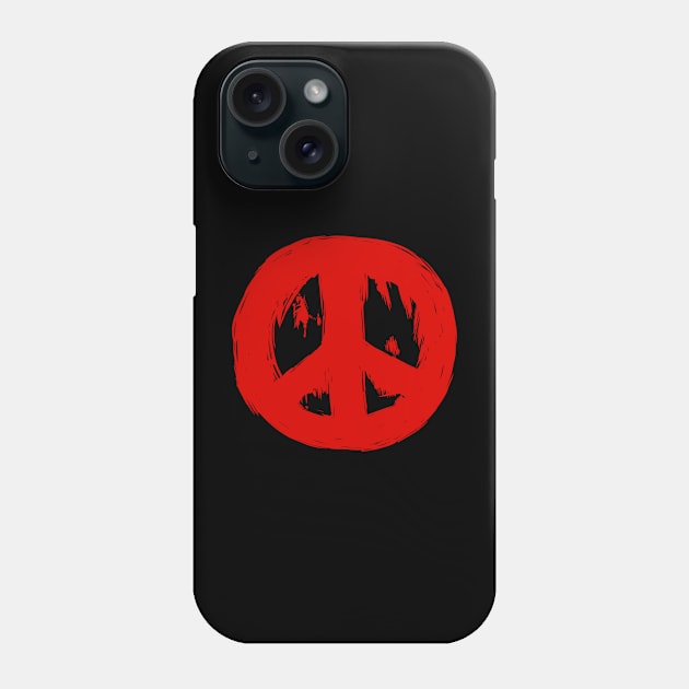 Ragged Brushed Peace Sign Red Phone Case by jitterteez