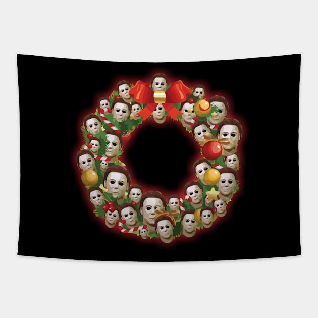 Michael Myers Halloween Multiface Christmas Wreath Tapestry by joeysartworld