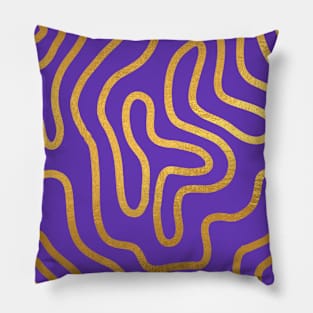 Deep Purple Gold colored abstract lines pattern Pillow