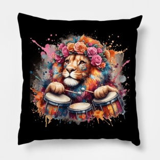 Lion Playing Drums Pillow