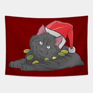 CAT SANTA HAT Tapestry