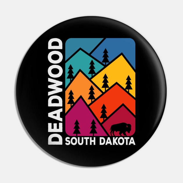 Deadwood South Dakota Vintage Mountains Bison Pin by SouthDakotaGifts