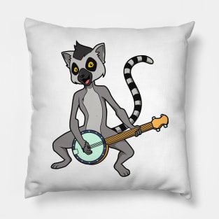 Cartoon lemur playing banjo Pillow