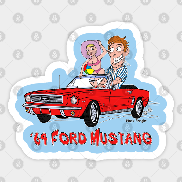 1964 Red Ford Mustang Cartoon - Classic Cars - Sticker | TeePublic 1964 Red Ford Mustang Cartoon - Classic Cars - Sticker | TeePublic