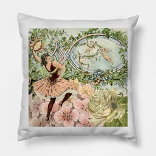 Vintage Dancing Gypsy Girl and Flowers Pillow