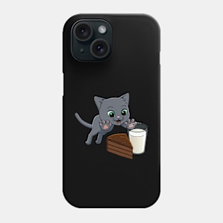 Russian Blue Cat excited to have Chocolate Cake with Milk Phone Case