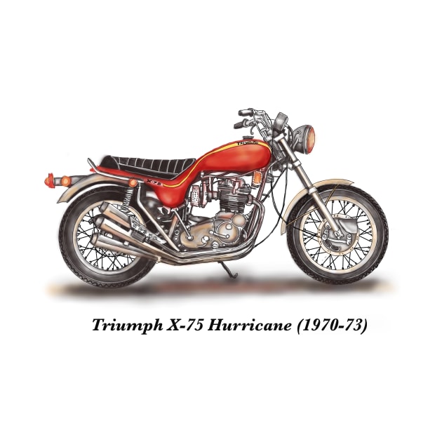 Drawing of Retro Classic Motorcycle Triumph X-75 Hurricane by Roza@Artpage