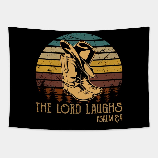 The Lord Laughs Cowboy Boots Tapestry by Beard Art eye