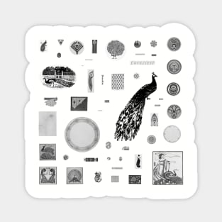 Edwardian Peacock Monochrome Aesthetic Sheet Magnet