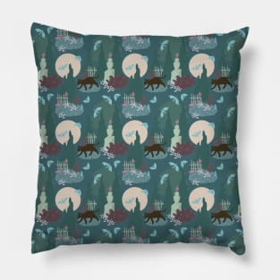 Moonlit night in a garden in green Pillow