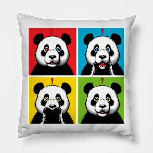 Pop Surprised Panda - Funny Panda Art Pillow