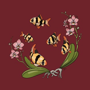 Tropical Fish tiger barbs and orchids T-Shirt