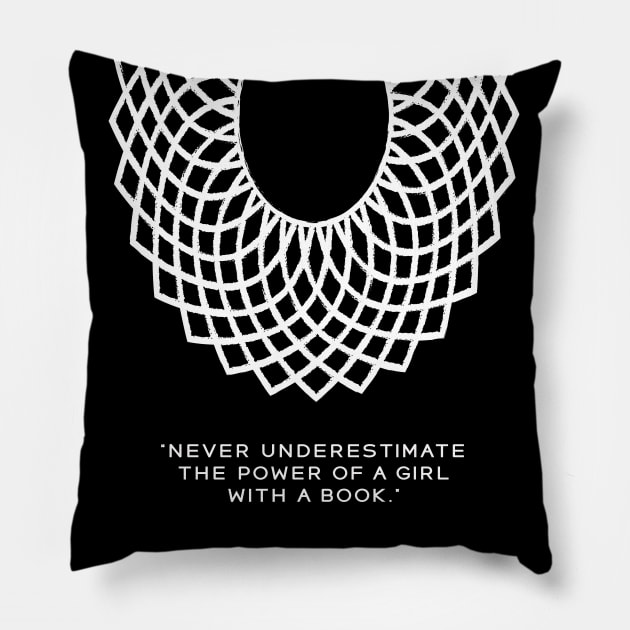 Never Underestimate Power of Girl With Book Pillow by GalleryArtField