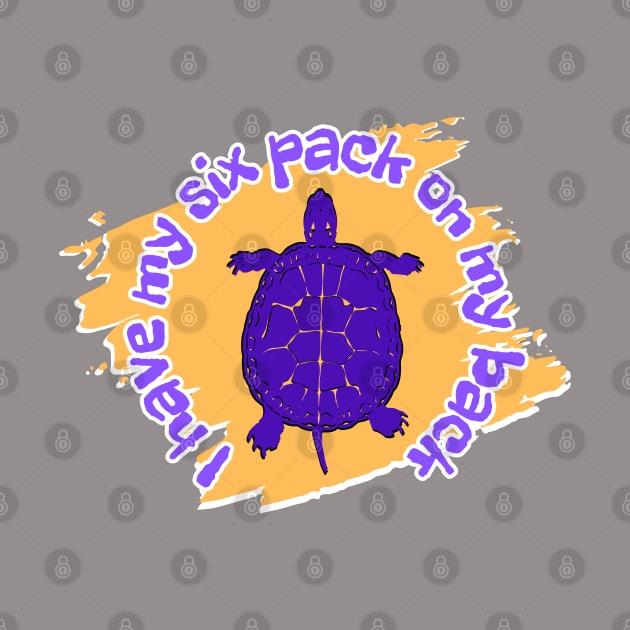 I have my six pack on my back - blue turtle on an orange background by PopArtyParty