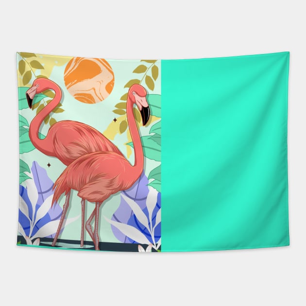 PINK Flamingos - Cute Animal RELAX BEACH Tapestry by MinimalArts