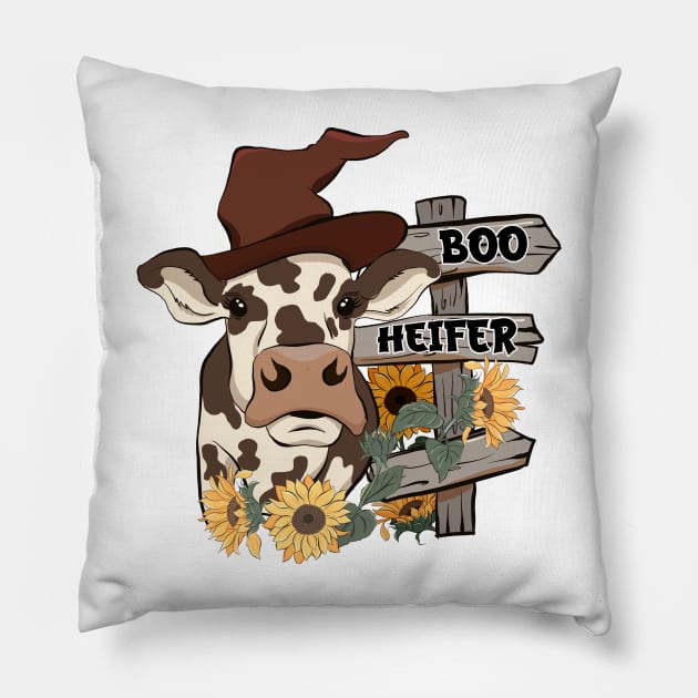 Boo Heifer Sunflower Cow Pillow by CB Creative Images