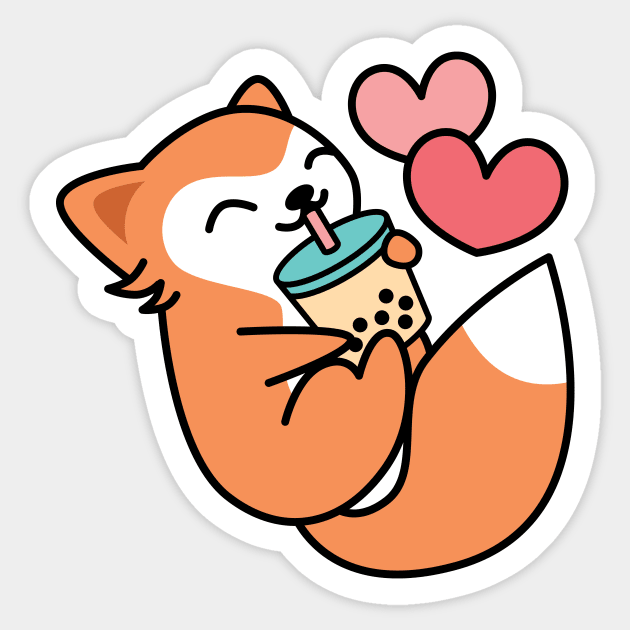 Cute Kawaii Fox Sipping Boba Tea - Bubble Tea