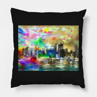 New York Rainbow Skyline Pillow