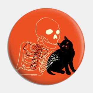 Skeleton and Kitten Pin