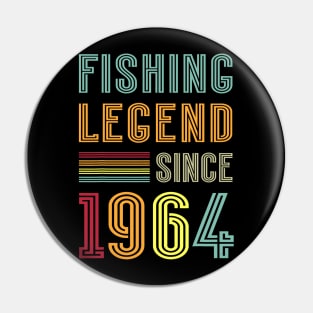 60th Birthday Fisherman Retro Vintage 1964 60 Years Fishing Pin