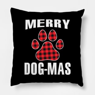 Merry Dog-mas Red Plaid Buffalo Merry Christmas Gift Dog Lover Dog Paw Pillow