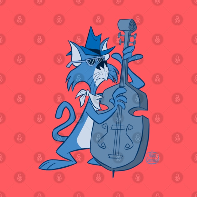 JAZZ CAT PLAYING STRING BASS by markscartoonart62