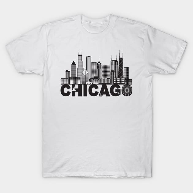 Black Chicago line art - Chicago - T-Shirt