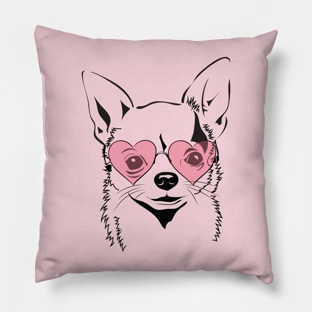 Chihuahua with heart glasses Pillow by Catdog