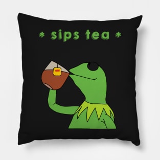 Sips tea- Kermit the frog meme Pillow