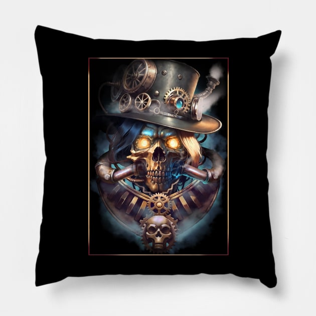 steampunk skull Pillow by Chack Loon