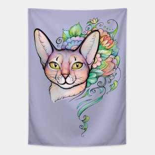 Cat Portrait, tattoo style. Abyssinian Cat Tapestry