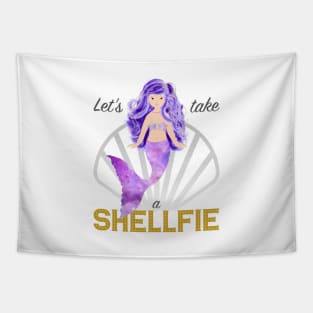 Mermaid: Let's take a shellfie (purple) Tapestry