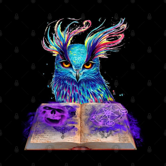 Graphic Design Magic Owl With Spell Book by Sveteroc